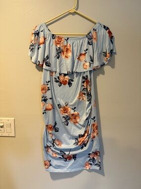 Pinkblush Light Blue One-Shoulder Floral Dress with Peach Blooms